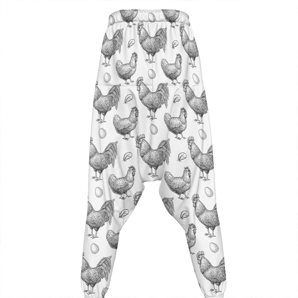 Hand Drawn Chicken Pattern Print Hammer Pants