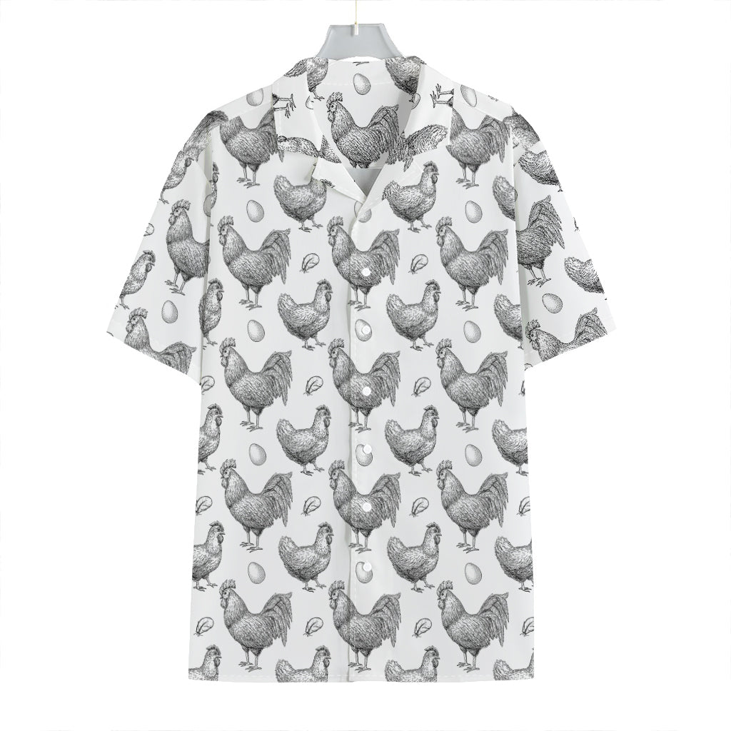 Hand Drawn Chicken Pattern Print Hawaiian Shirt