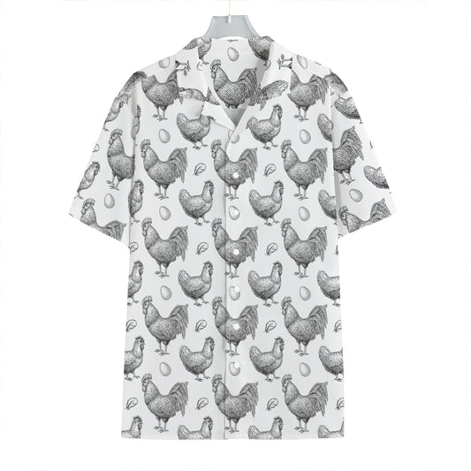 Hand Drawn Chicken Pattern Print Hawaiian Shirt