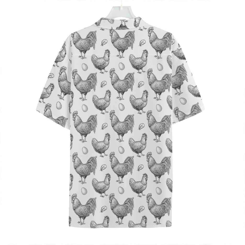 Hand Drawn Chicken Pattern Print Hawaiian Shirt