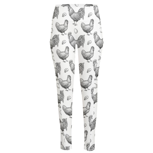 Hand Drawn Chicken Pattern Print High-Waisted Pocket Leggings