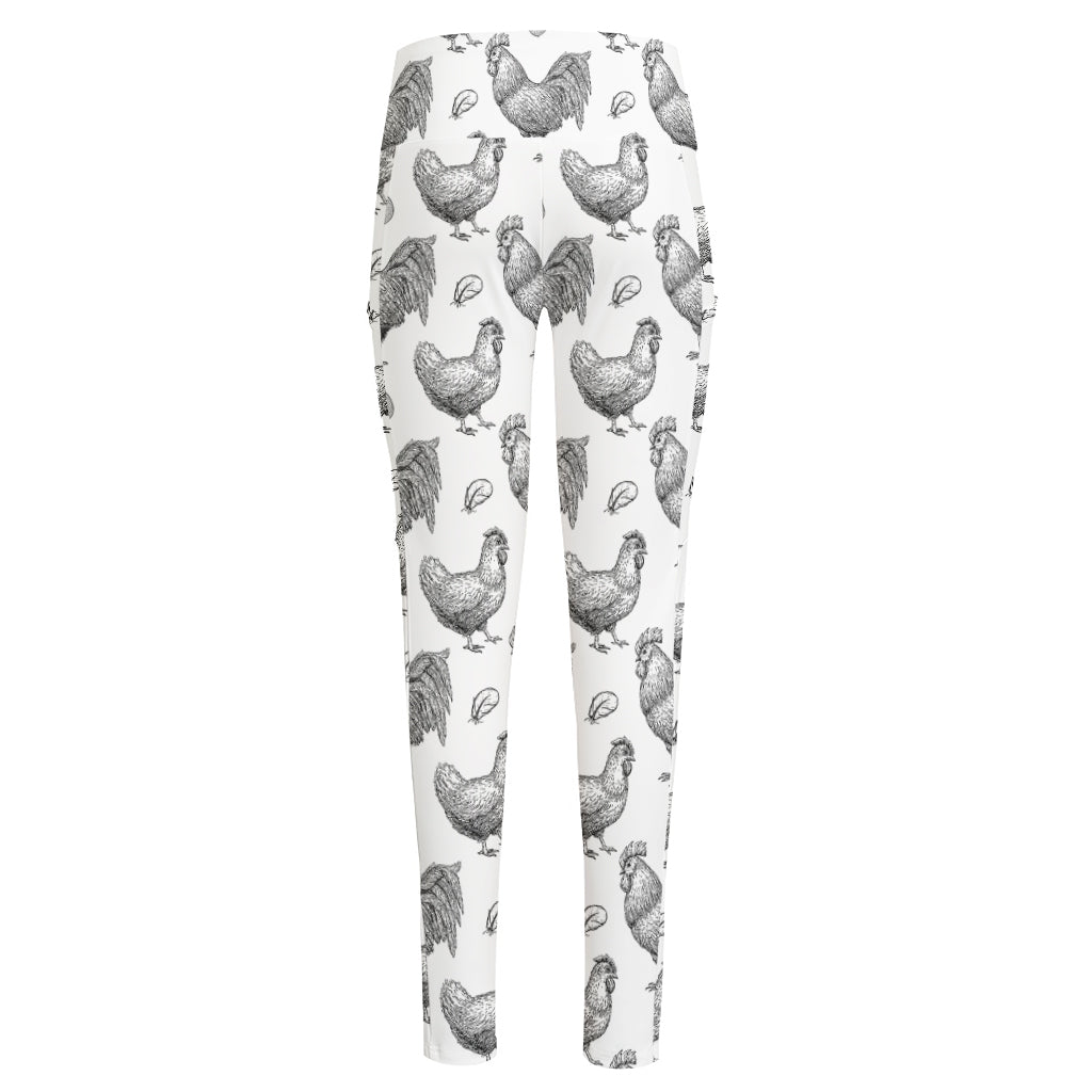 Hand Drawn Chicken Pattern Print High-Waisted Pocket Leggings