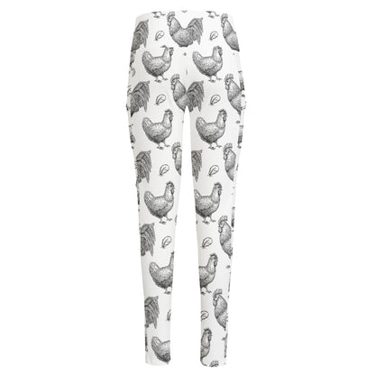 Hand Drawn Chicken Pattern Print High-Waisted Pocket Leggings