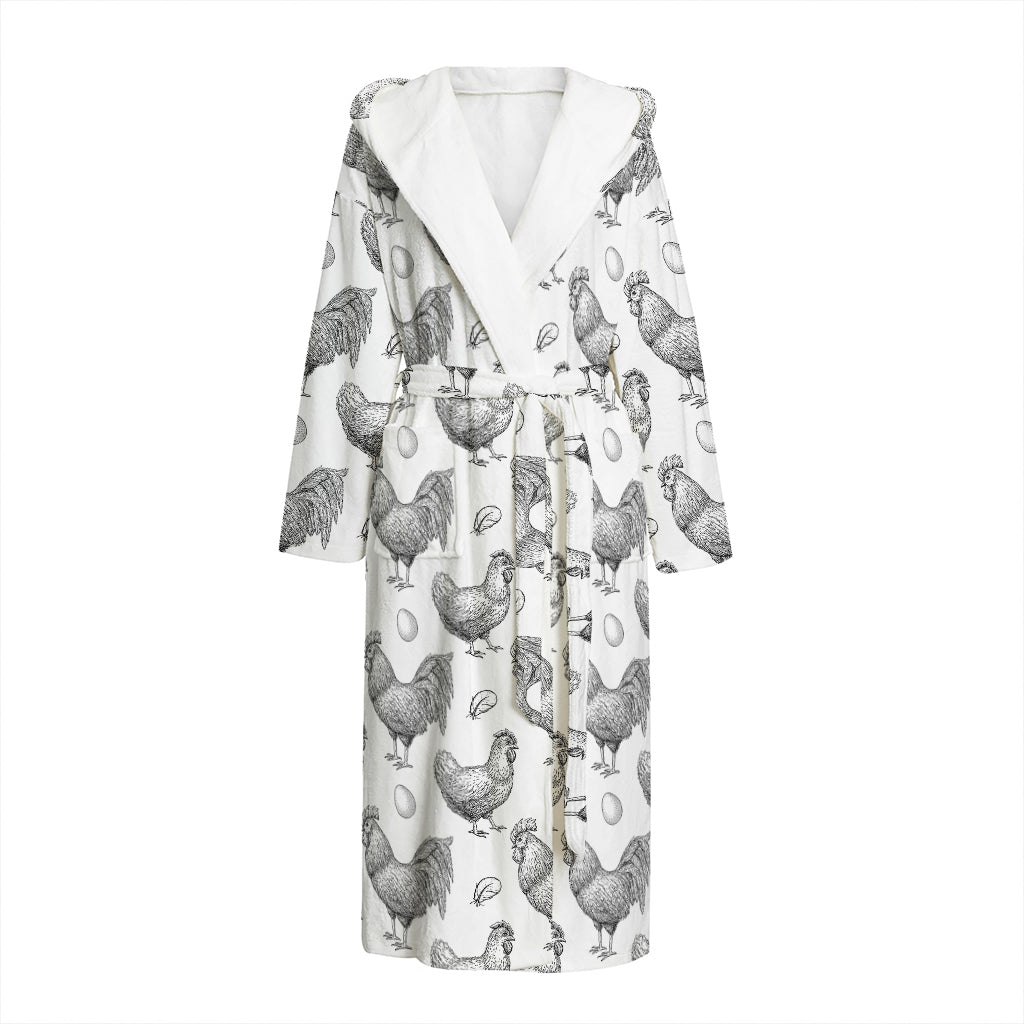 Hand Drawn Chicken Pattern Print Hooded Bathrobe