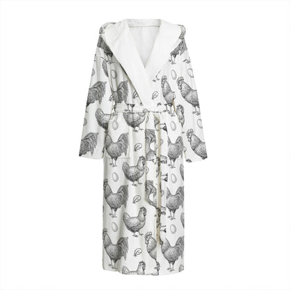 Hand Drawn Chicken Pattern Print Hooded Bathrobe