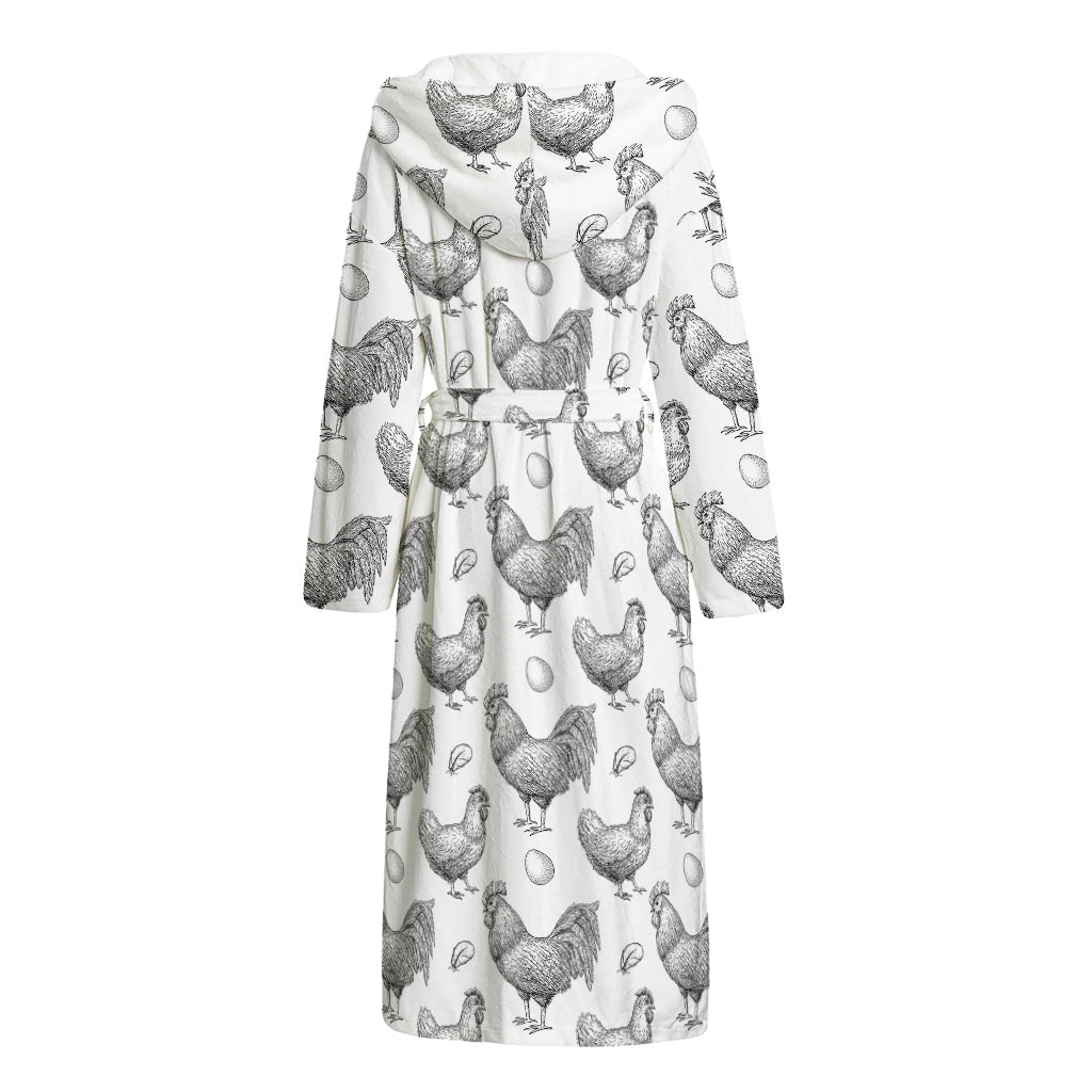 Hand Drawn Chicken Pattern Print Hooded Bathrobe
