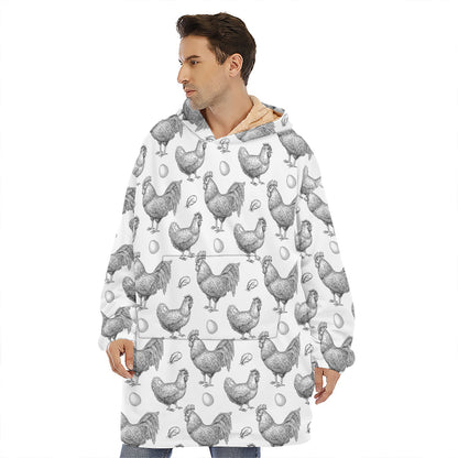 Hand Drawn Chicken Pattern Print Hoodie Blanket