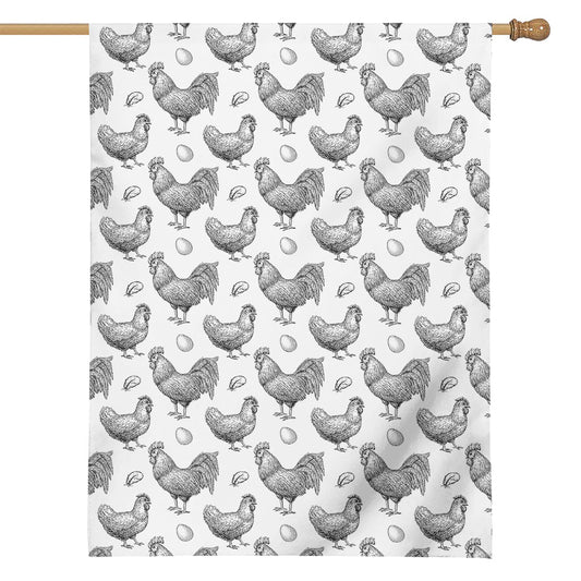 Hand Drawn Chicken Pattern Print House Flag