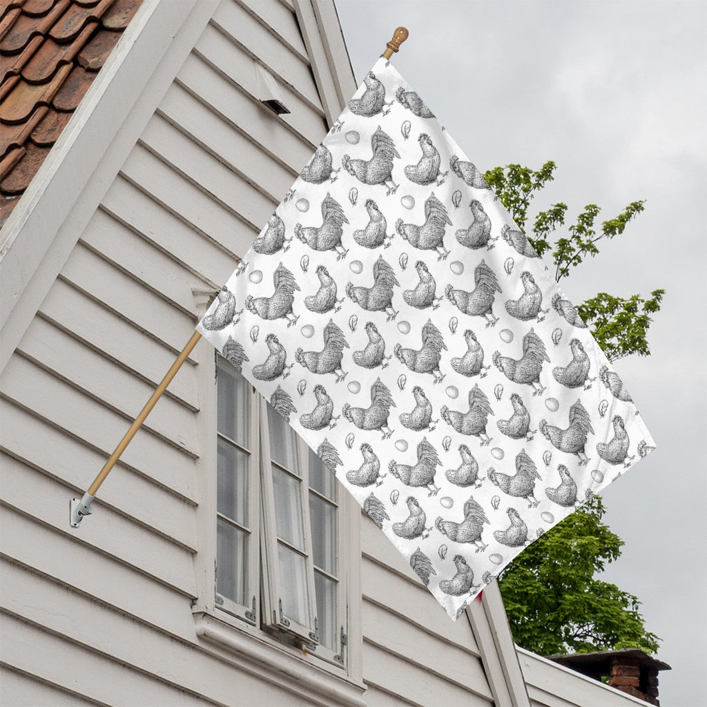 Hand Drawn Chicken Pattern Print House Flag