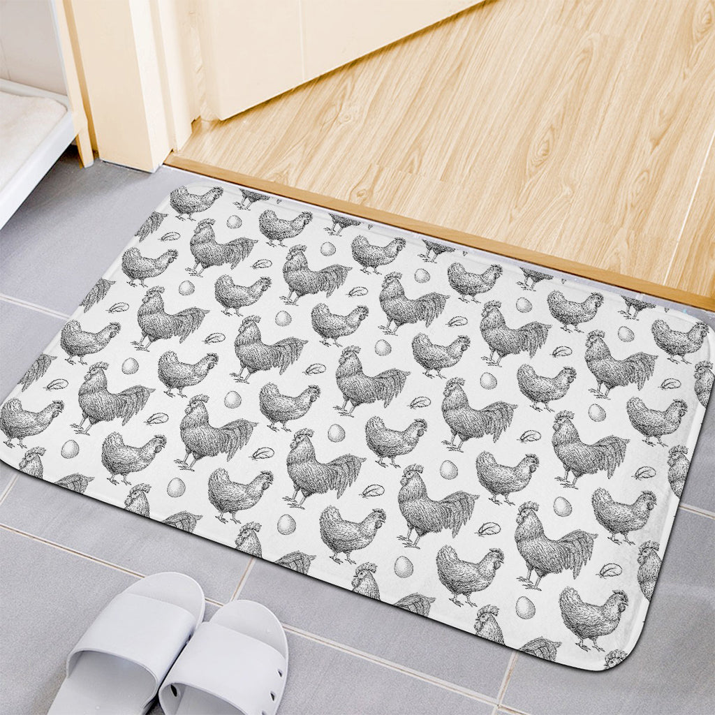 Hand Drawn Chicken Pattern Print Indoor Door Mat
