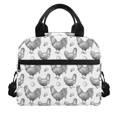 Hand Drawn Chicken Pattern Print Insulated Lunch Bag