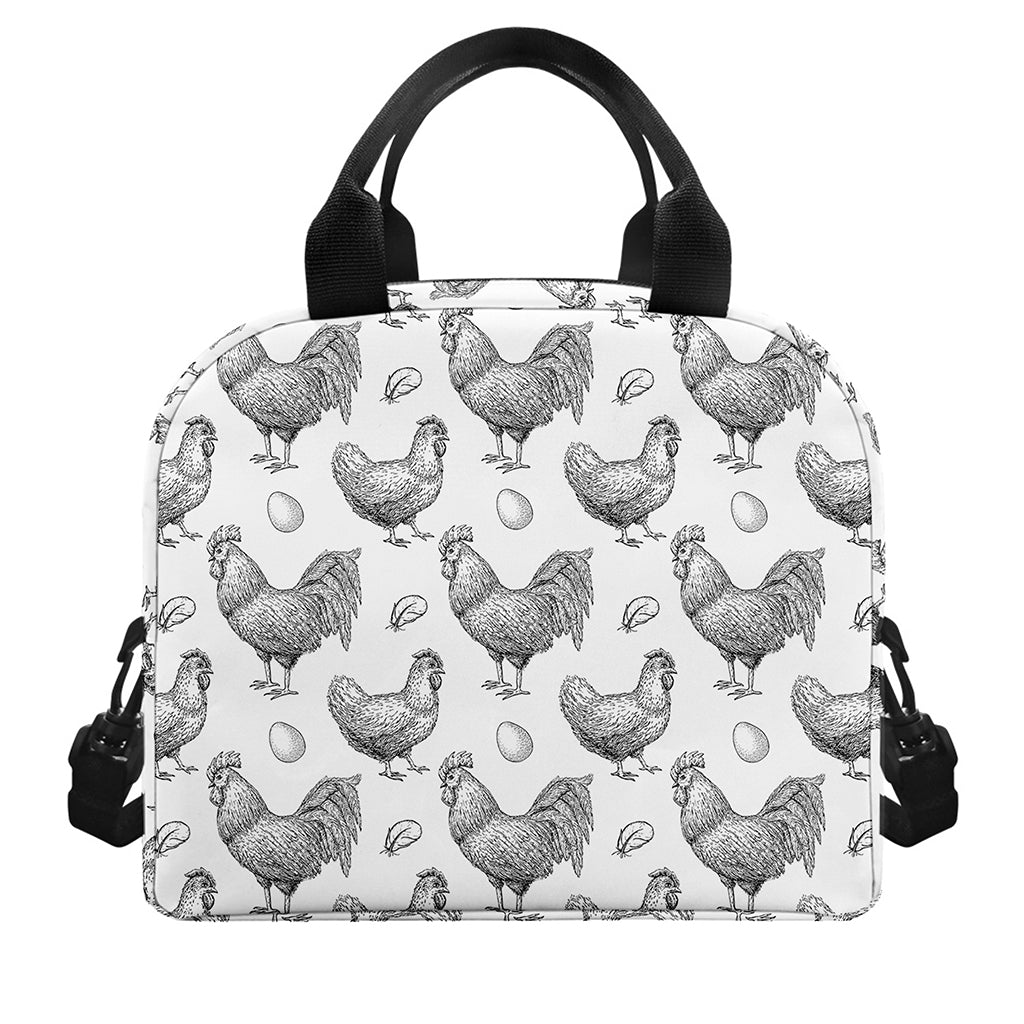 Hand Drawn Chicken Pattern Print Insulated Lunch Bag