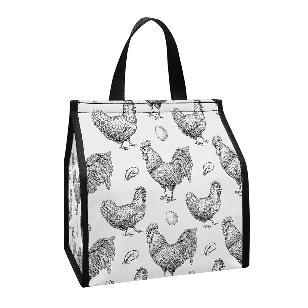 Hand Drawn Chicken Pattern Print Insulated Lunch Tote