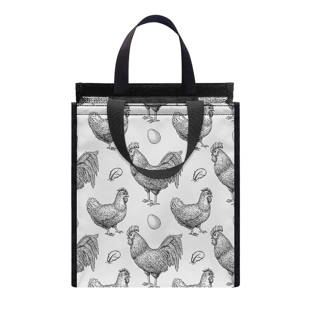 Hand Drawn Chicken Pattern Print Insulated Lunch Tote
