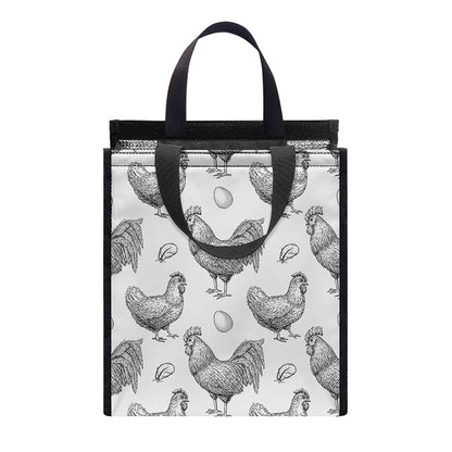Hand Drawn Chicken Pattern Print Insulated Lunch Tote