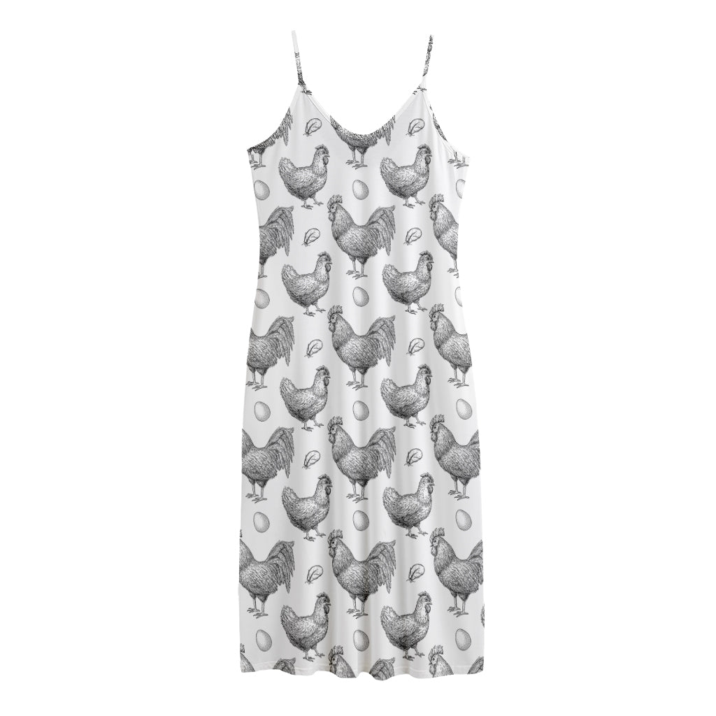 Hand Drawn Chicken Pattern Print Jersey Midi Cami Dress