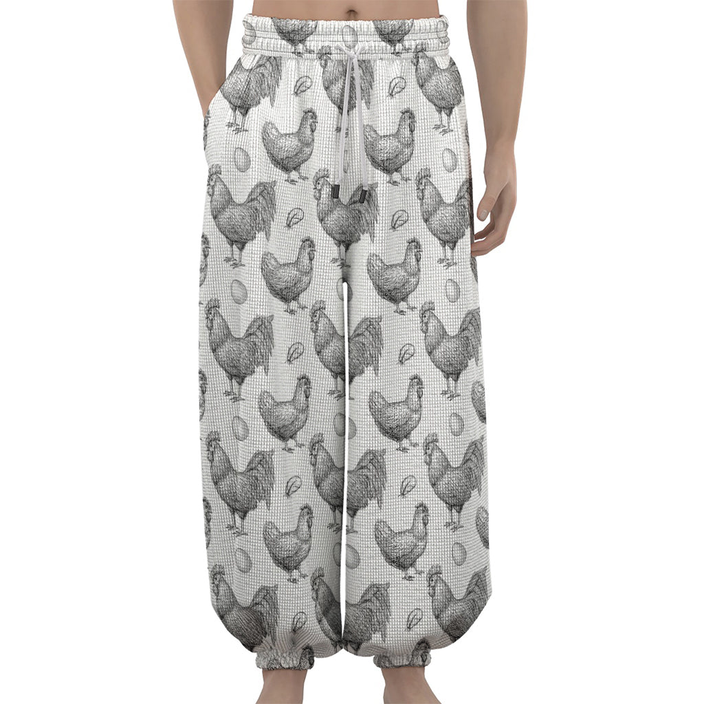 Hand Drawn Chicken Pattern Print Lantern Pants