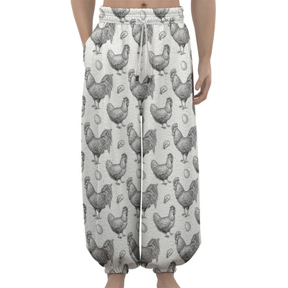 Hand Drawn Chicken Pattern Print Lantern Pants