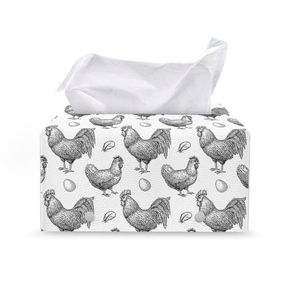 Hand Drawn Chicken Pattern Print Leather Tissue Box Cover