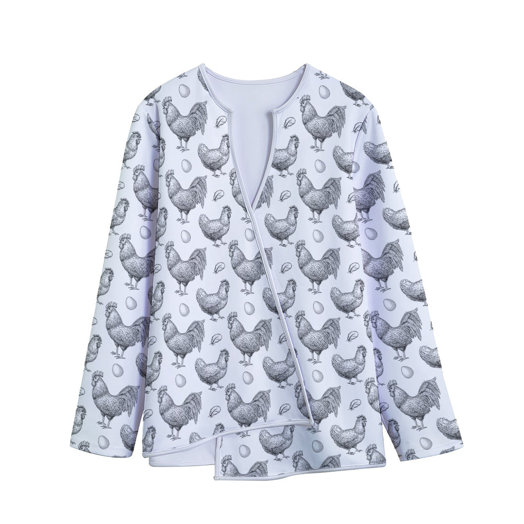Hand Drawn Chicken Pattern Print Long Sleeve Short Coat