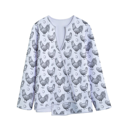 Hand Drawn Chicken Pattern Print Long Sleeve Short Coat