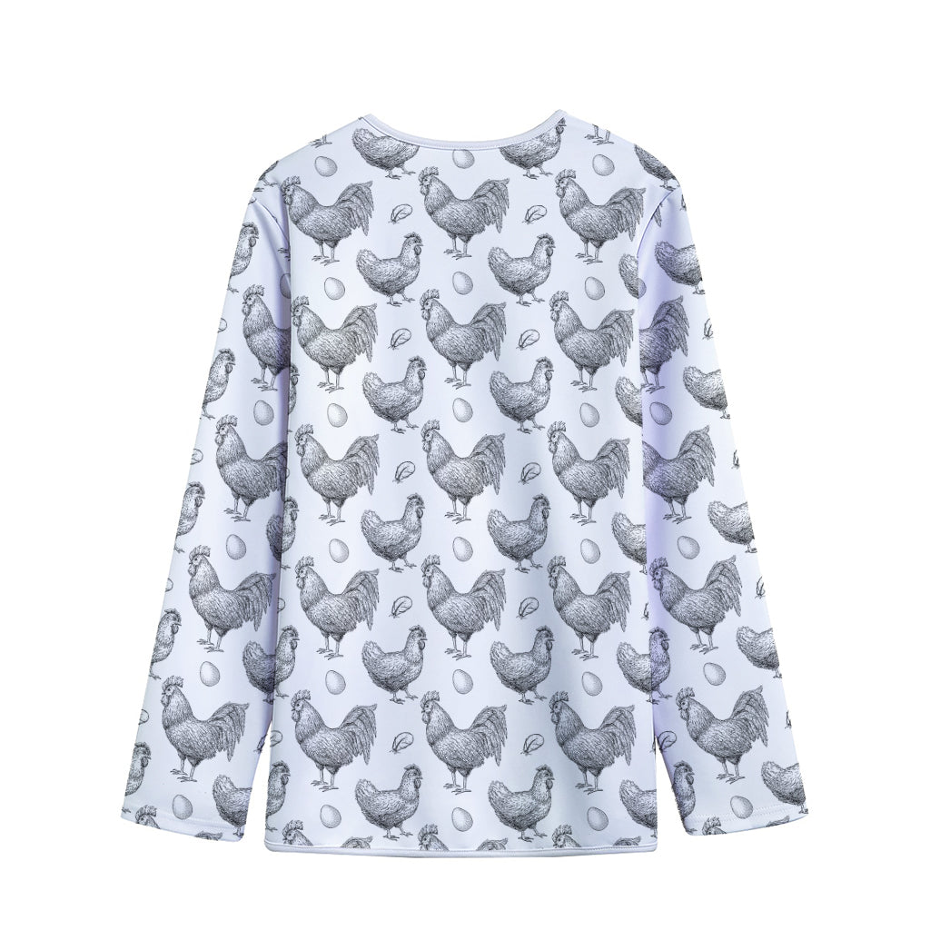 Hand Drawn Chicken Pattern Print Long Sleeve Short Coat