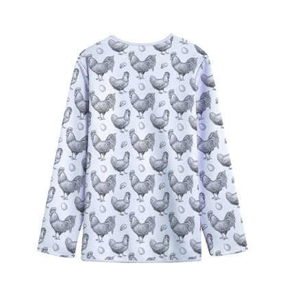 Hand Drawn Chicken Pattern Print Long Sleeve Short Coat
