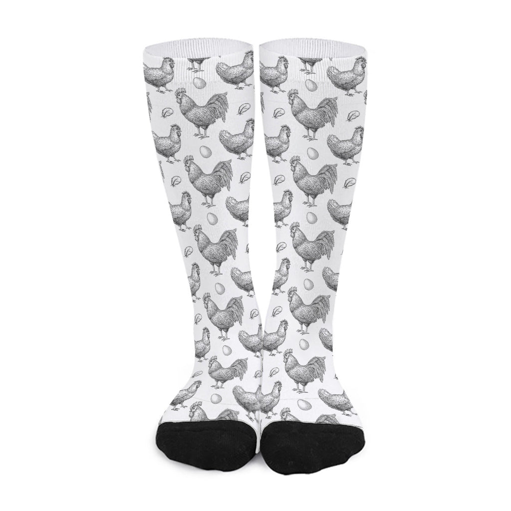 Hand Drawn Chicken Pattern Print Long Socks