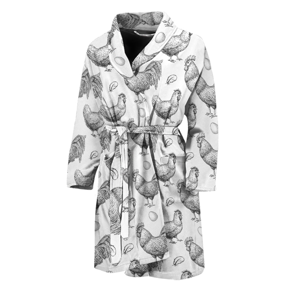 Hand Drawn Chicken Pattern Print Men's Bathrobe