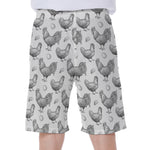 Hand Drawn Chicken Pattern Print Men's Beach Shorts