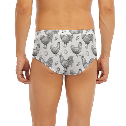 Hand Drawn Chicken Pattern Print Men's Briefs