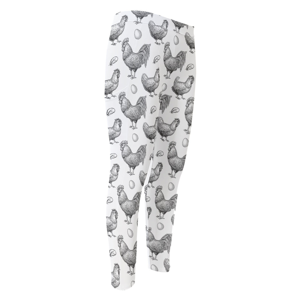Hand Drawn Chicken Pattern Print Men's Compression Pants
