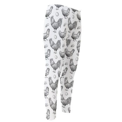 Hand Drawn Chicken Pattern Print Men's Compression Pants