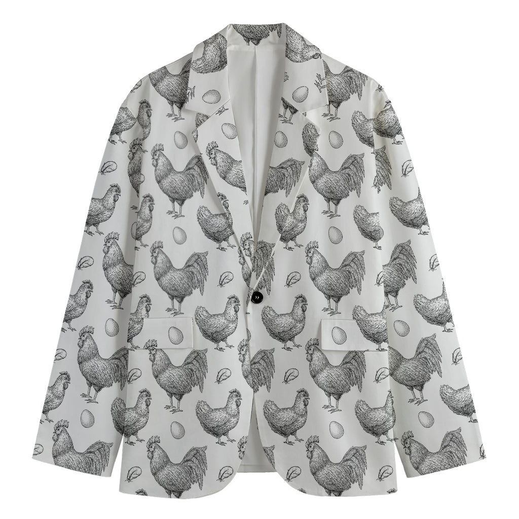 Hand Drawn Chicken Pattern Print Men's Cotton Blazer