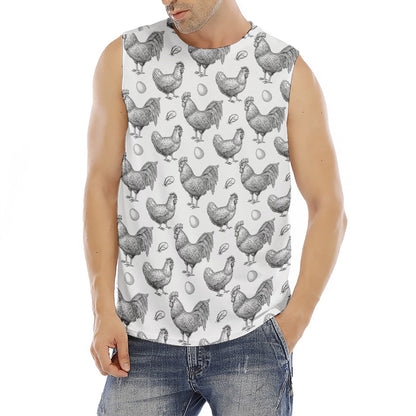 Hand Drawn Chicken Pattern Print Men's Fitness Tank Top