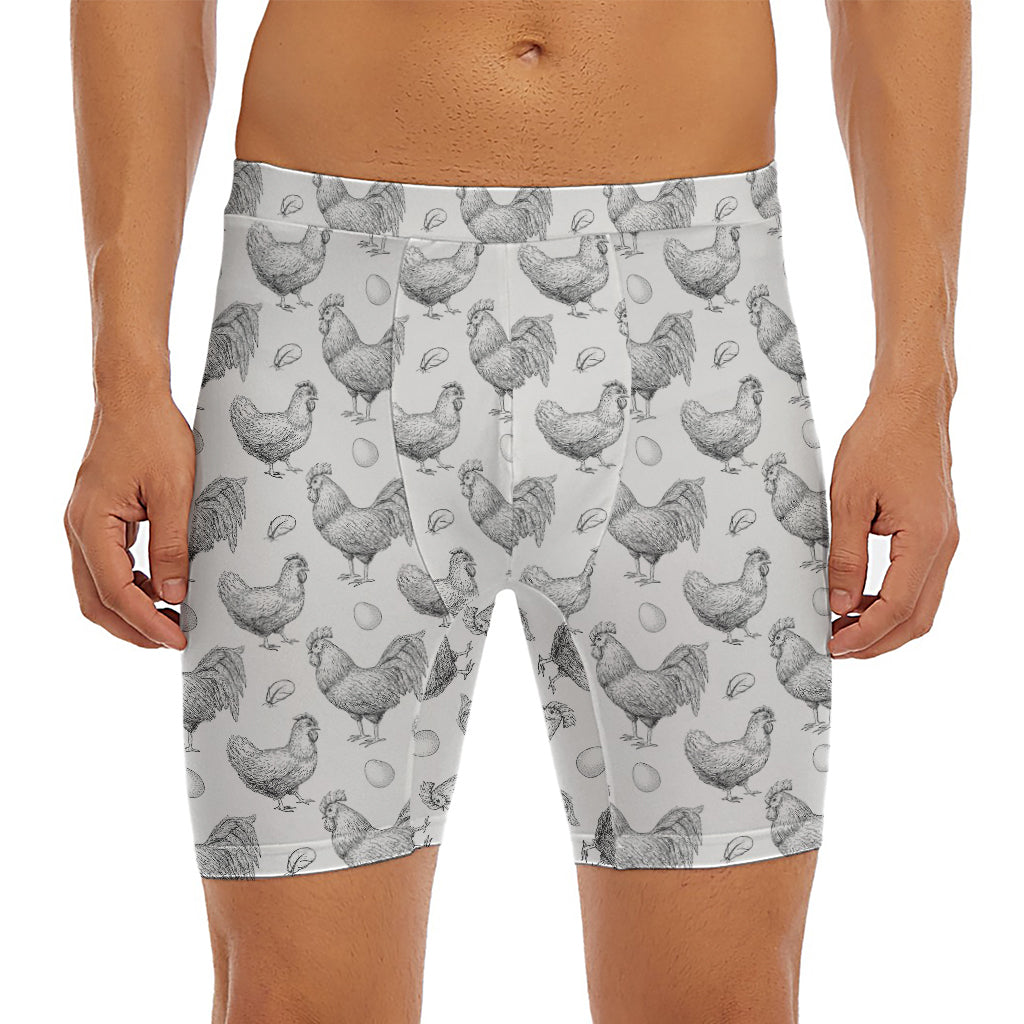 Hand Drawn Chicken Pattern Print Men's Long Boxer Briefs