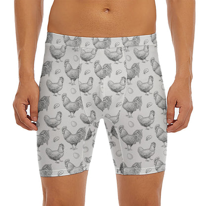 Hand Drawn Chicken Pattern Print Men's Long Boxer Briefs