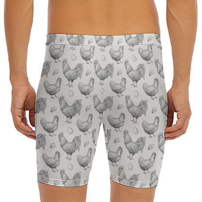Hand Drawn Chicken Pattern Print Men's Long Boxer Briefs