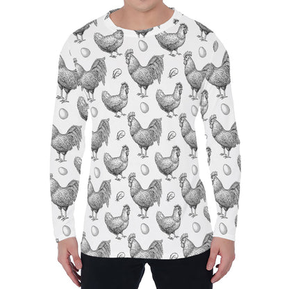 Hand Drawn Chicken Pattern Print Men's Long Sleeve T-Shirt