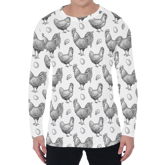 Hand Drawn Chicken Pattern Print Men's Long Sleeve T-Shirt