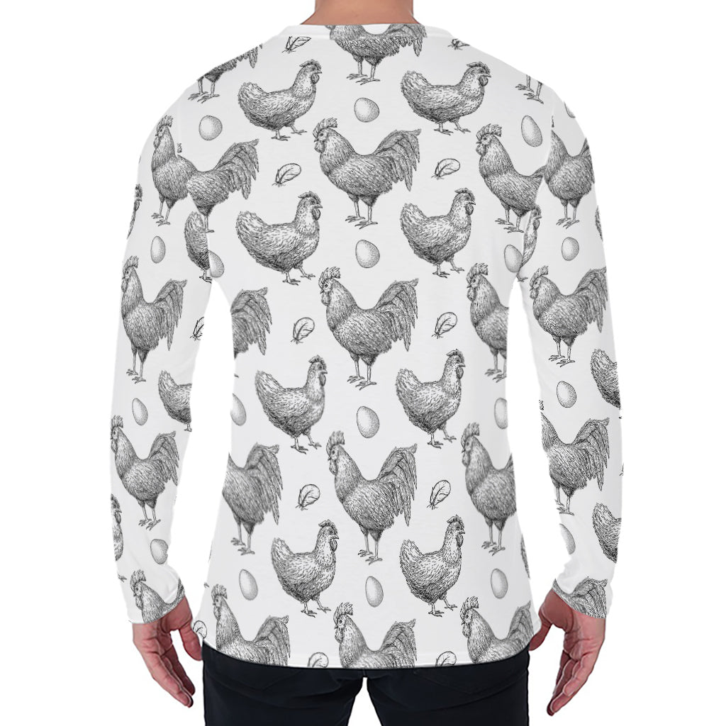 Hand Drawn Chicken Pattern Print Men's Long Sleeve T-Shirt