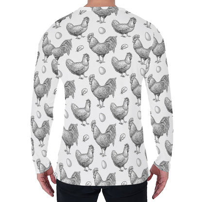 Hand Drawn Chicken Pattern Print Men's Long Sleeve T-Shirt