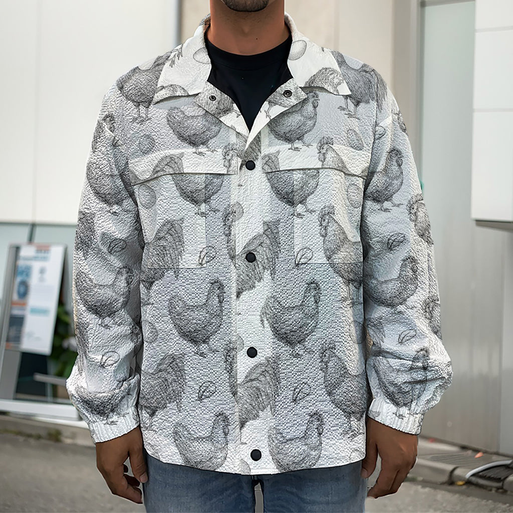 Hand Drawn Chicken Pattern Print Men's Shirt Jacket