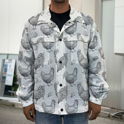 Hand Drawn Chicken Pattern Print Men's Shirt Jacket