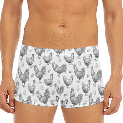 Hand Drawn Chicken Pattern Print Men's Short Boxer Briefs