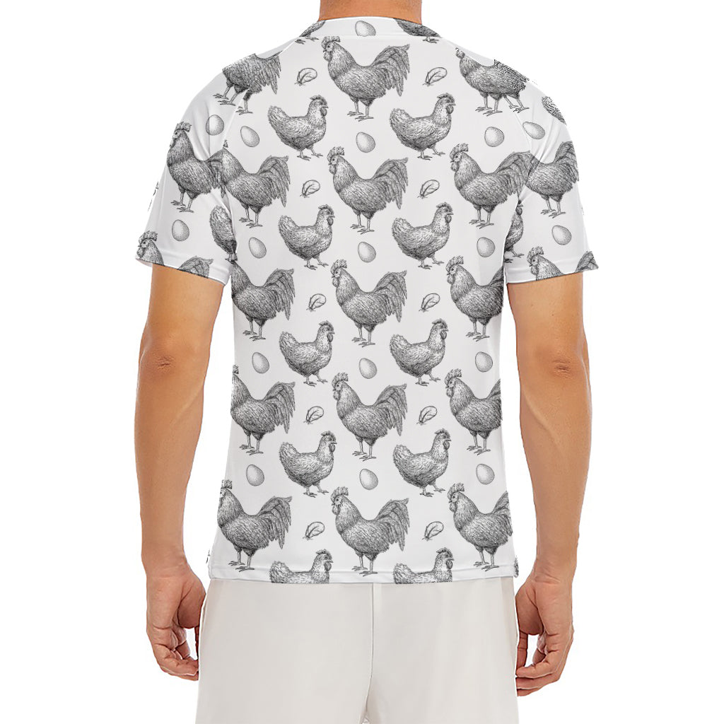 Hand Drawn Chicken Pattern Print Men's Short Sleeve Rash Guard