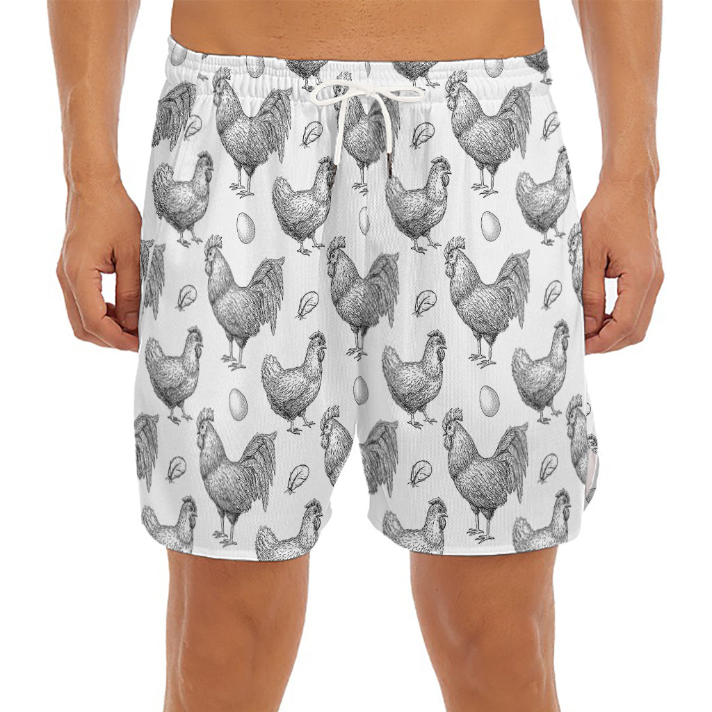 Hand Drawn Chicken Pattern Print Men's Split Running Shorts