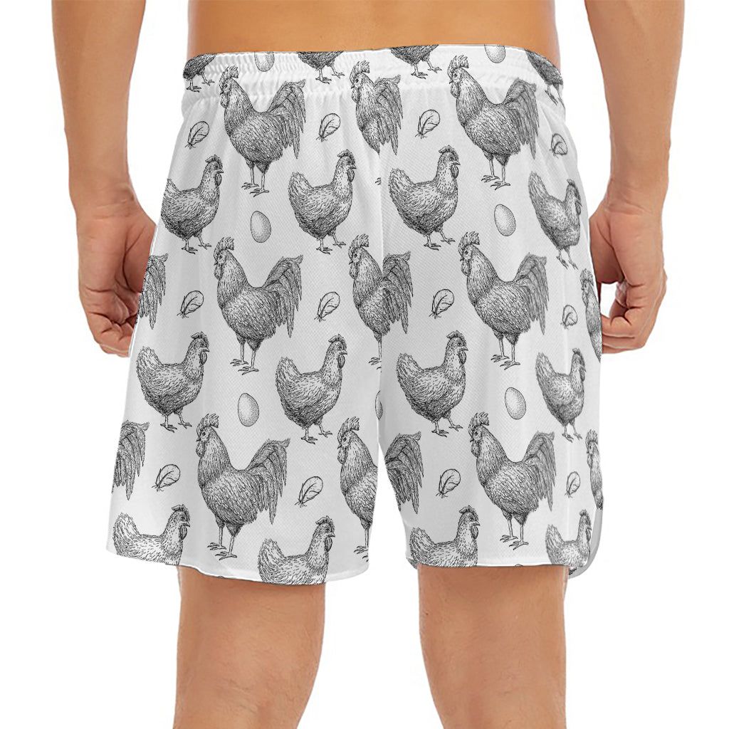 Hand Drawn Chicken Pattern Print Men's Split Running Shorts