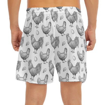 Hand Drawn Chicken Pattern Print Men's Split Running Shorts