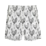 Hand Drawn Chicken Pattern Print Men's Sports Shorts
